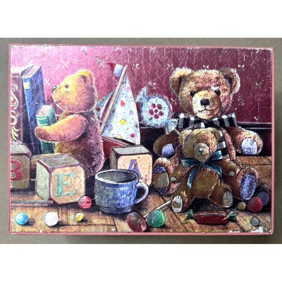 Vintage Pink Teddy Bear Musical Jewelry Box With Mirror & Rotating Bear Figurine - Picture 1 of 5